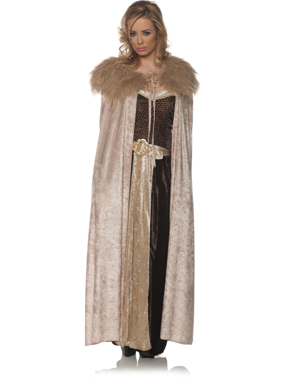Queen Of Thrones Renaissance Beige Cape With Fur Shawl Costume Accessory